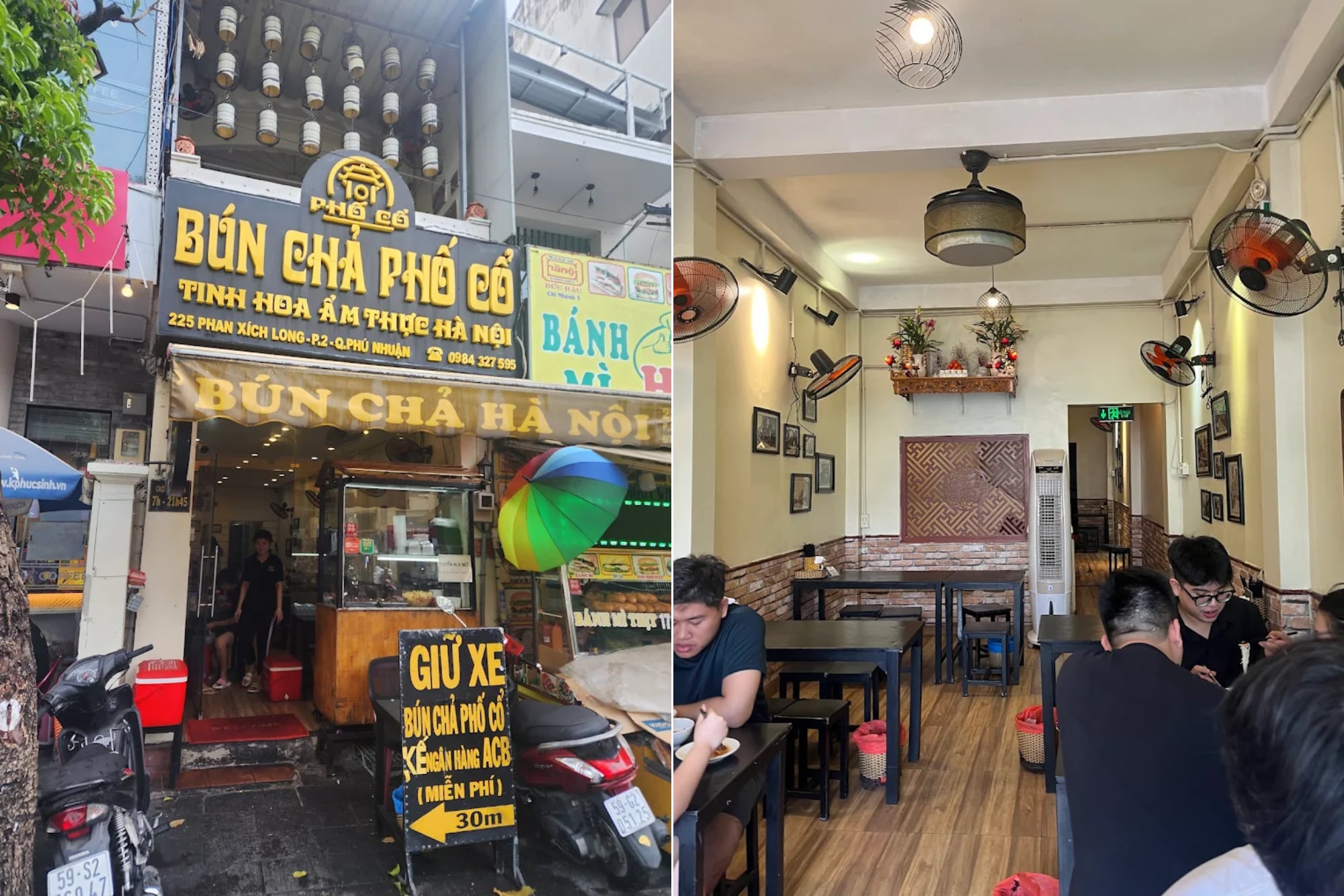 Bun Cha Pho Co Phan Xich Long features a two-story space that's always busy in the evenings and on weekends